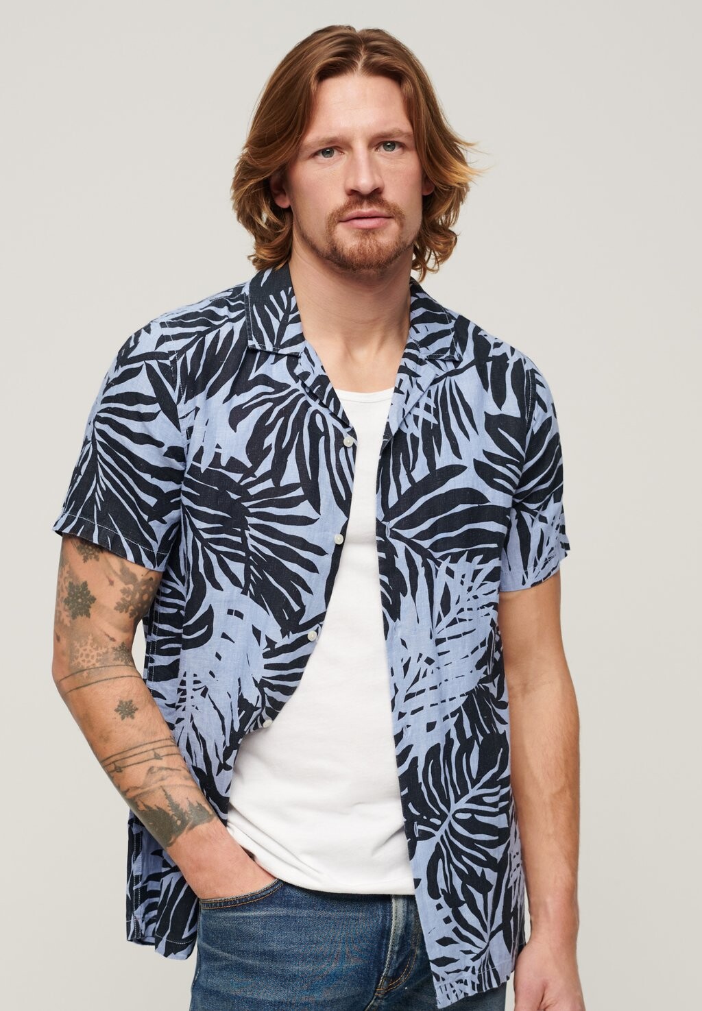 

Рубашка OPEN COLLAR PRINTED Superdry, цвет philip palm blue print