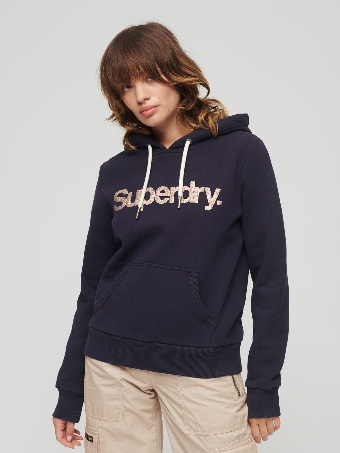

Толстовка с логотипом Metallic Core Superdry, промыть темно-синий