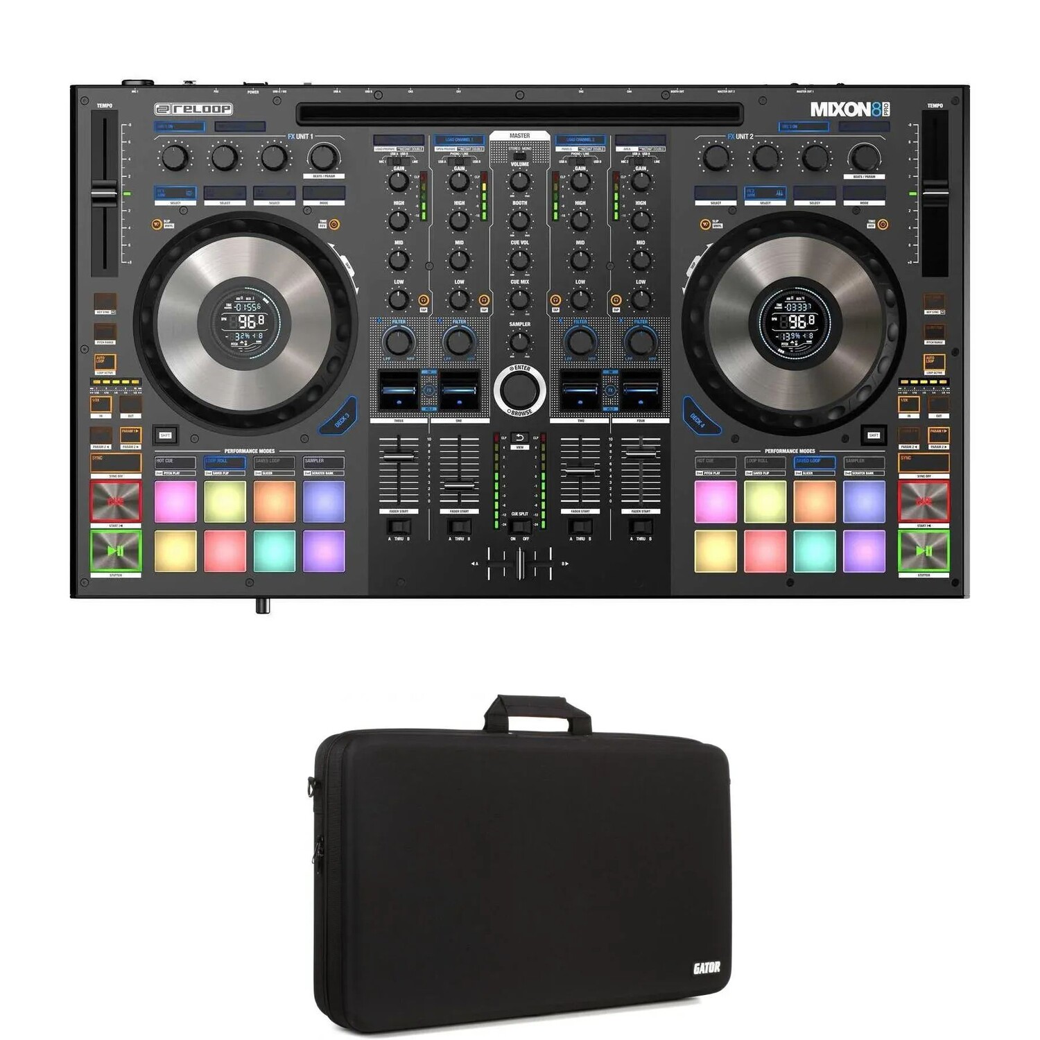

4-канальный DJ-контроллер Reloop Mixon 8 Pro в кейсе