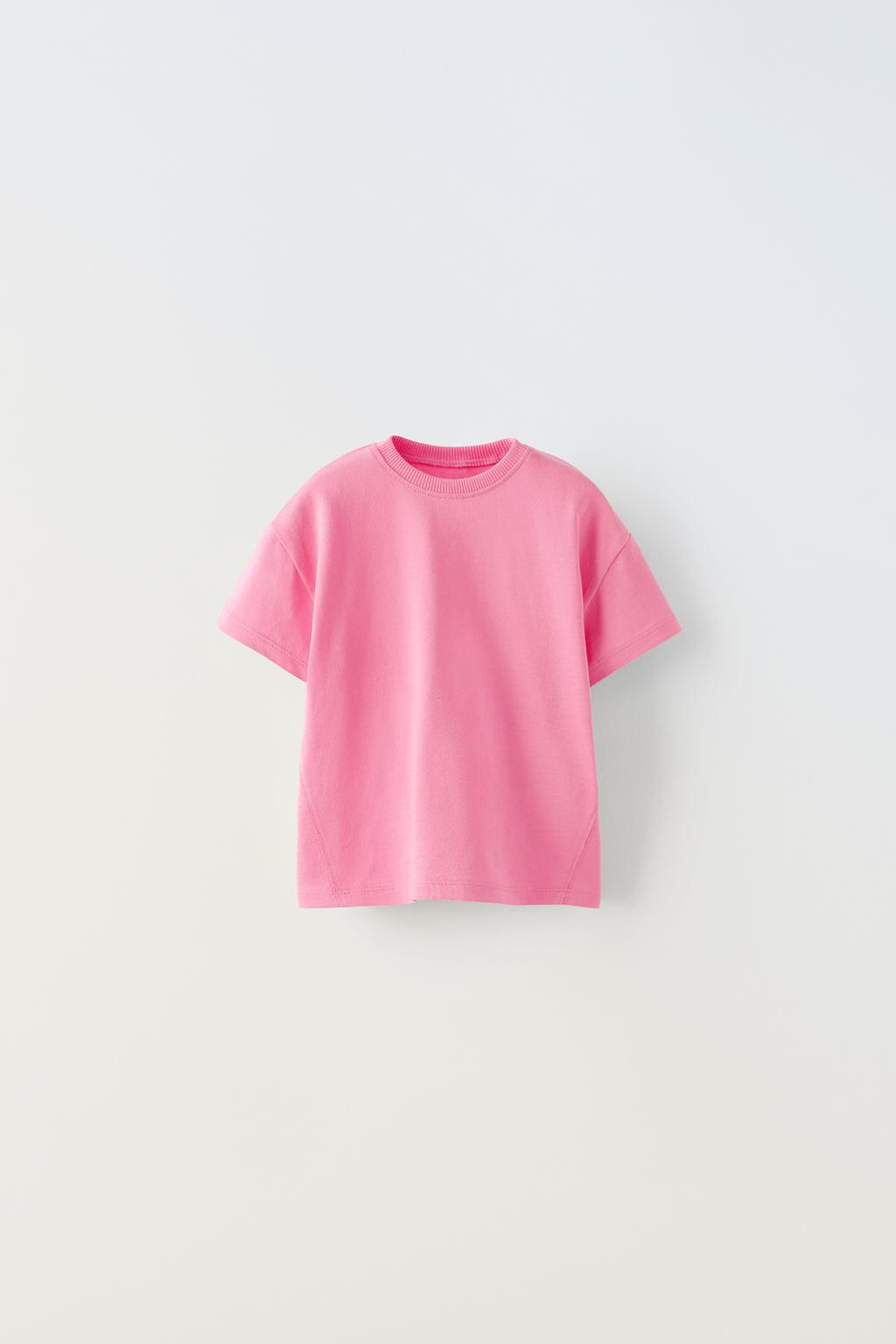 Базовая футболка ZARA, розовый футболка с круглым вырезом и короткими рукавами l красный