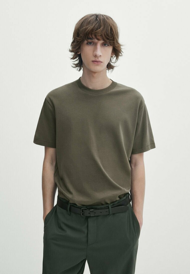 

Базовая футболка Short Sleeve Massimo Dutti, цвет mottled dark green