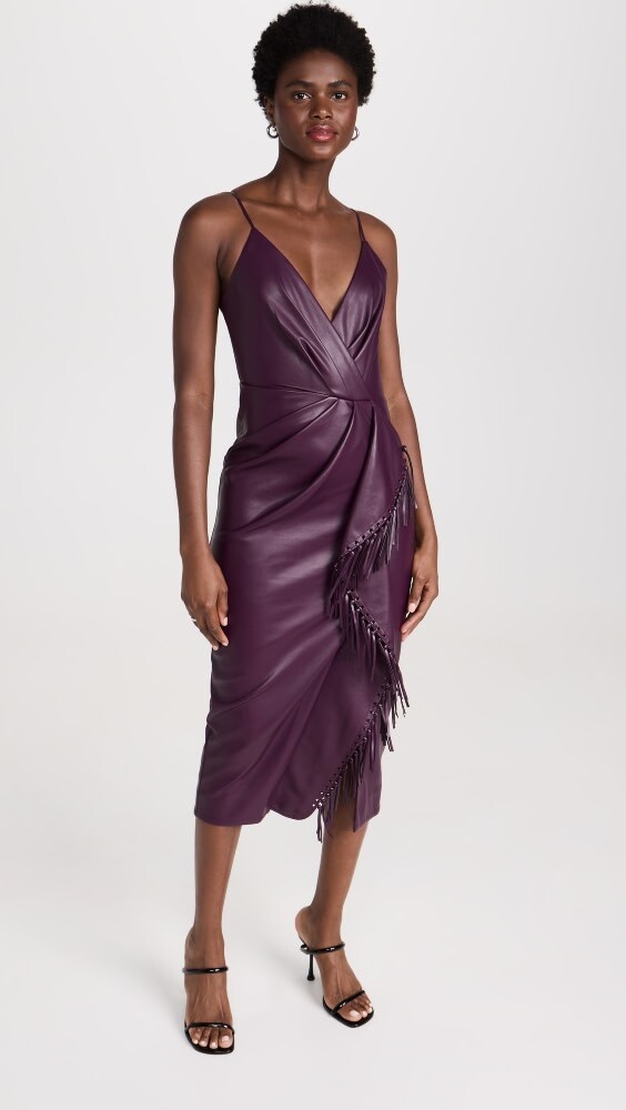 

Платье миди SIMKHAI Carlee Faux Leather Fringe