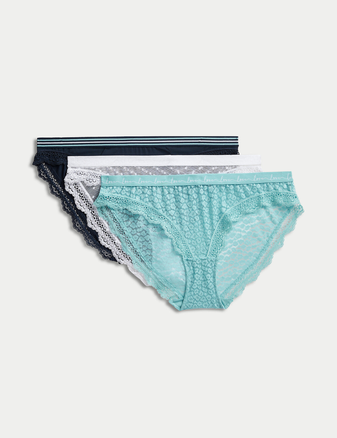 

Трусики бикини из 3 частей с кружевом и сеткой Marks & Spencer, бирюзовый микс