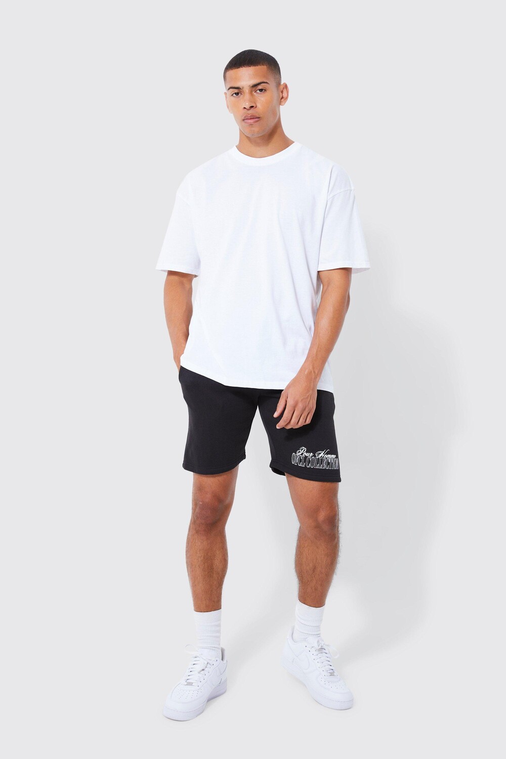 

Футболка оверсайз pour homme и короткий комплект Boohoo, белый