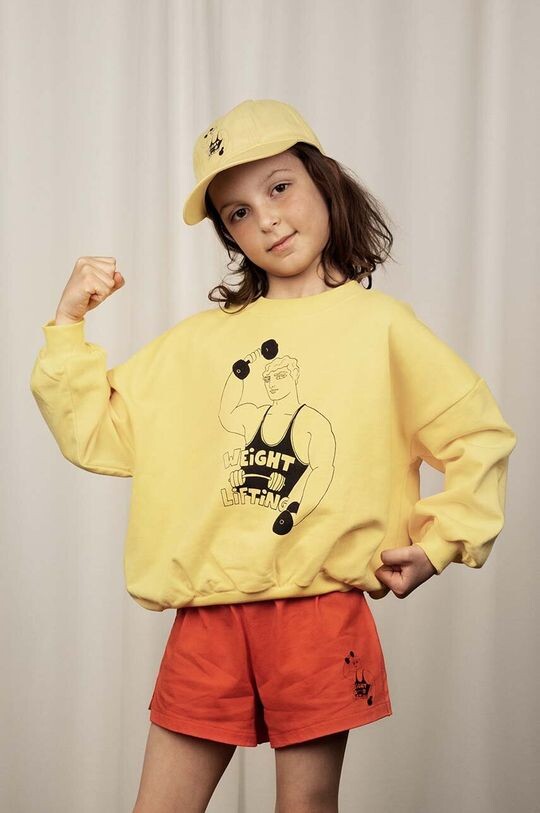 

Mini Rodini Детская хлопковая толстовка Тяжелая атлетика, желтый
