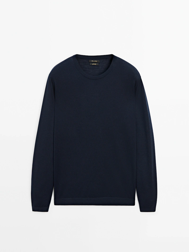 

Свитер с круглым вырезом из 100% шерсти мериноса Massimo Dutti, синий