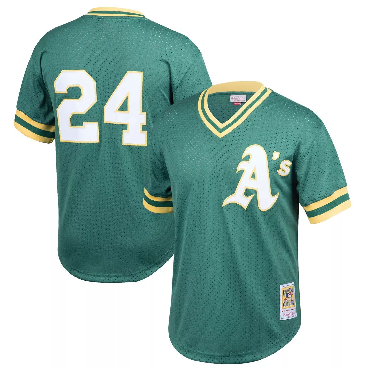 

Молодежная футболка Mitchell & Ness Rickey Henderson Green Oakland Athletics Cooperstown Collection, сетчатая тренировочная майка для ватина Unbranded