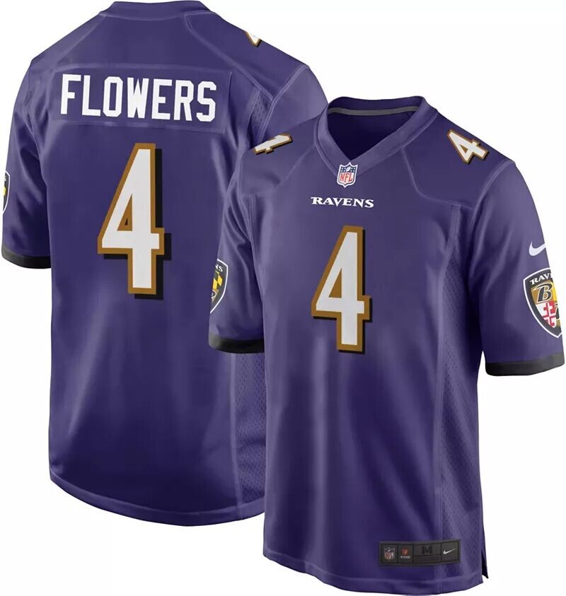 

Джерси Nike Youth Baltimore Ravens Zay Flowers #4 фиолетового цвета