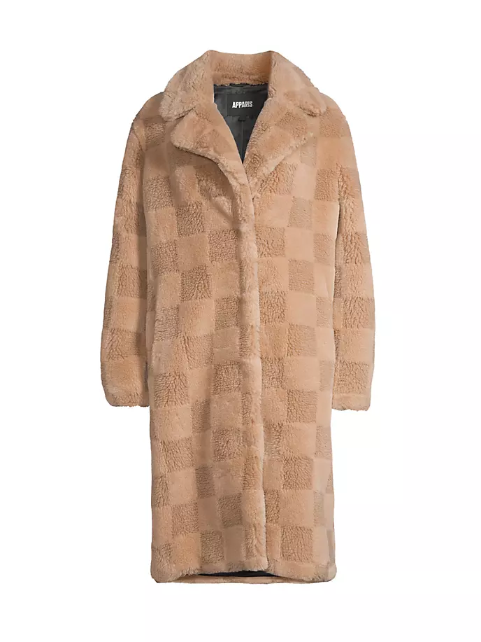 Пальто из искусственной дубленки в клетку Tikka Apparis, цвет butter scotch checker board