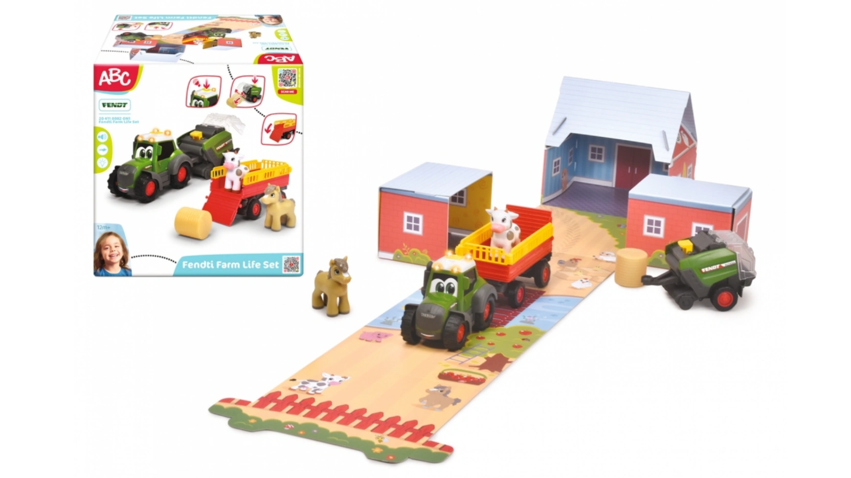 Dickie Toys трактор ABC Fendt с прицепом, пресс-подборщиком для сена и животными (набор диорамы)