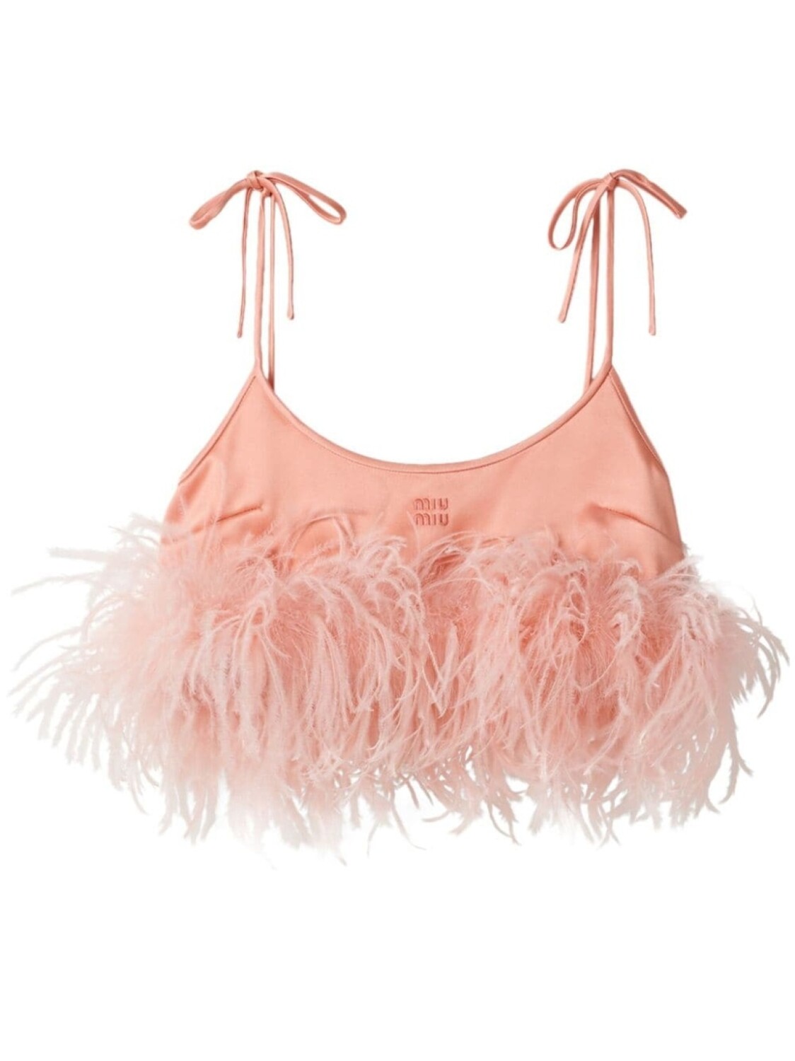 

Miu Miu атласный топ с перьями, оранжевый