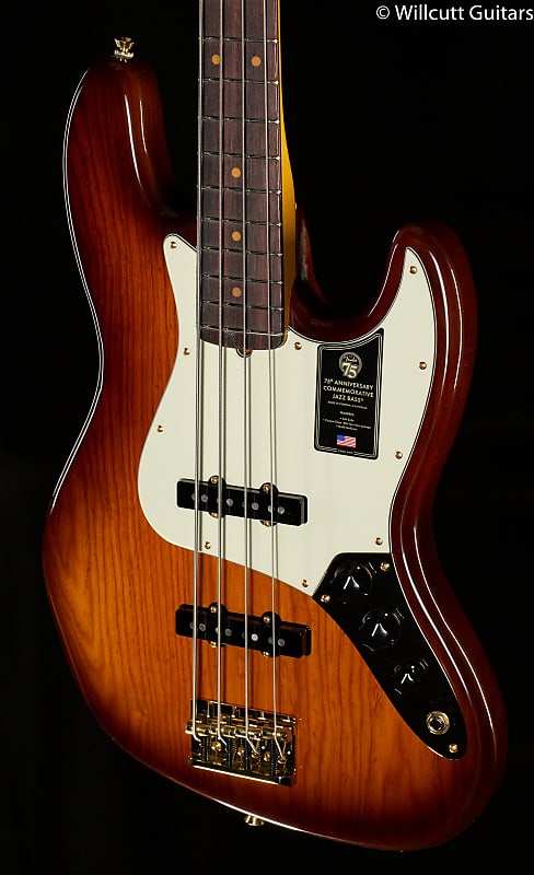 Басс гитара Fender 75th Anniversary Commemorative Jazz Bass Rosewood Fingerboard 2-Color Bourbon Burst Bass Guitar-US21042115-9.81 lbs