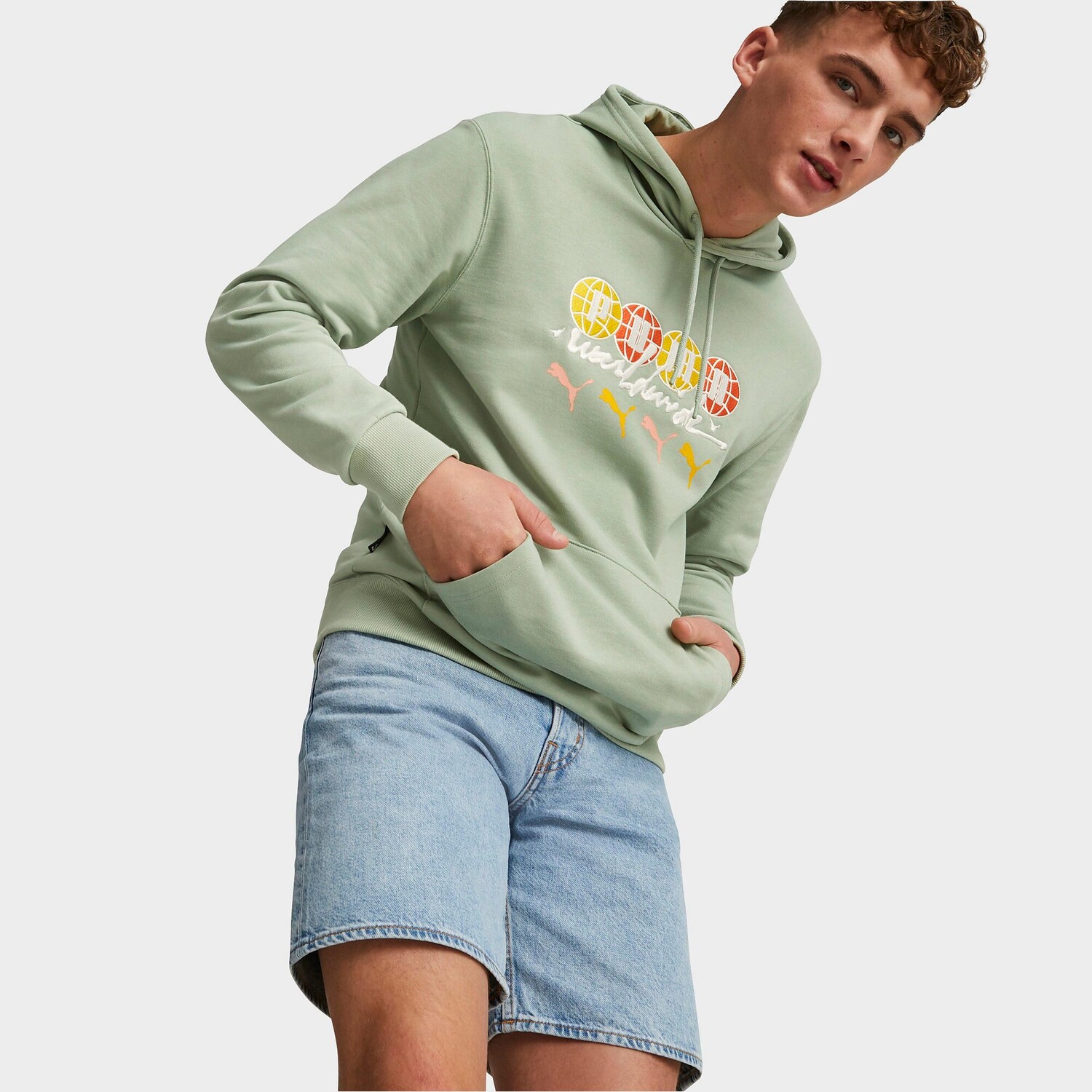 

Пуловер с капюшоном Puma Worldwide с графическим принтом, зеленый