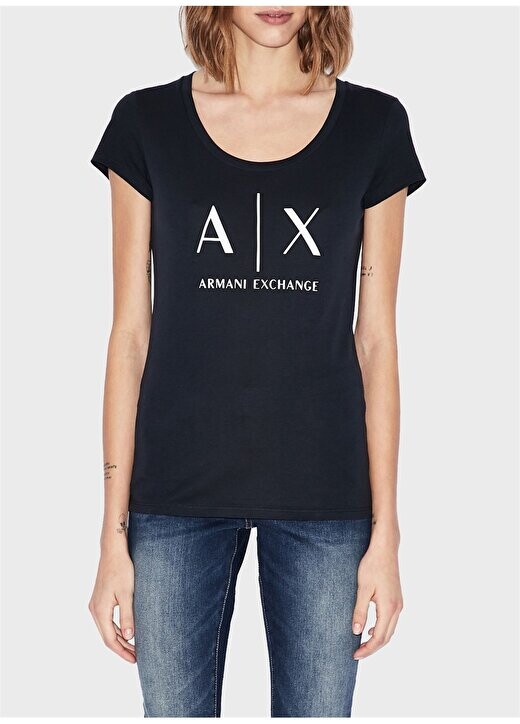 

Черная женская футболка с круглым вырезом с принтом 8NYT70 Armani Exchange, черный