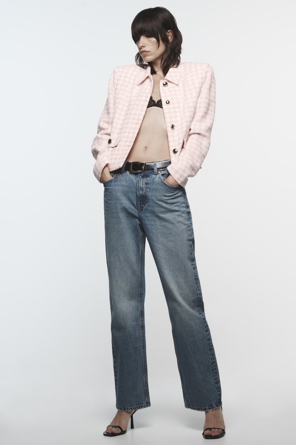 

Пиджак из текстурированной клетки ZARA, розовый