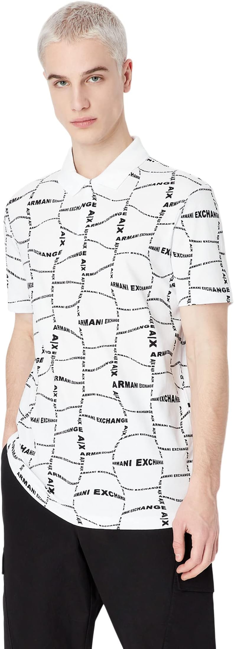 Рубашка-поло Cotton Printed Polo Shirt Armani Exchange, цвет White Distorted Logo