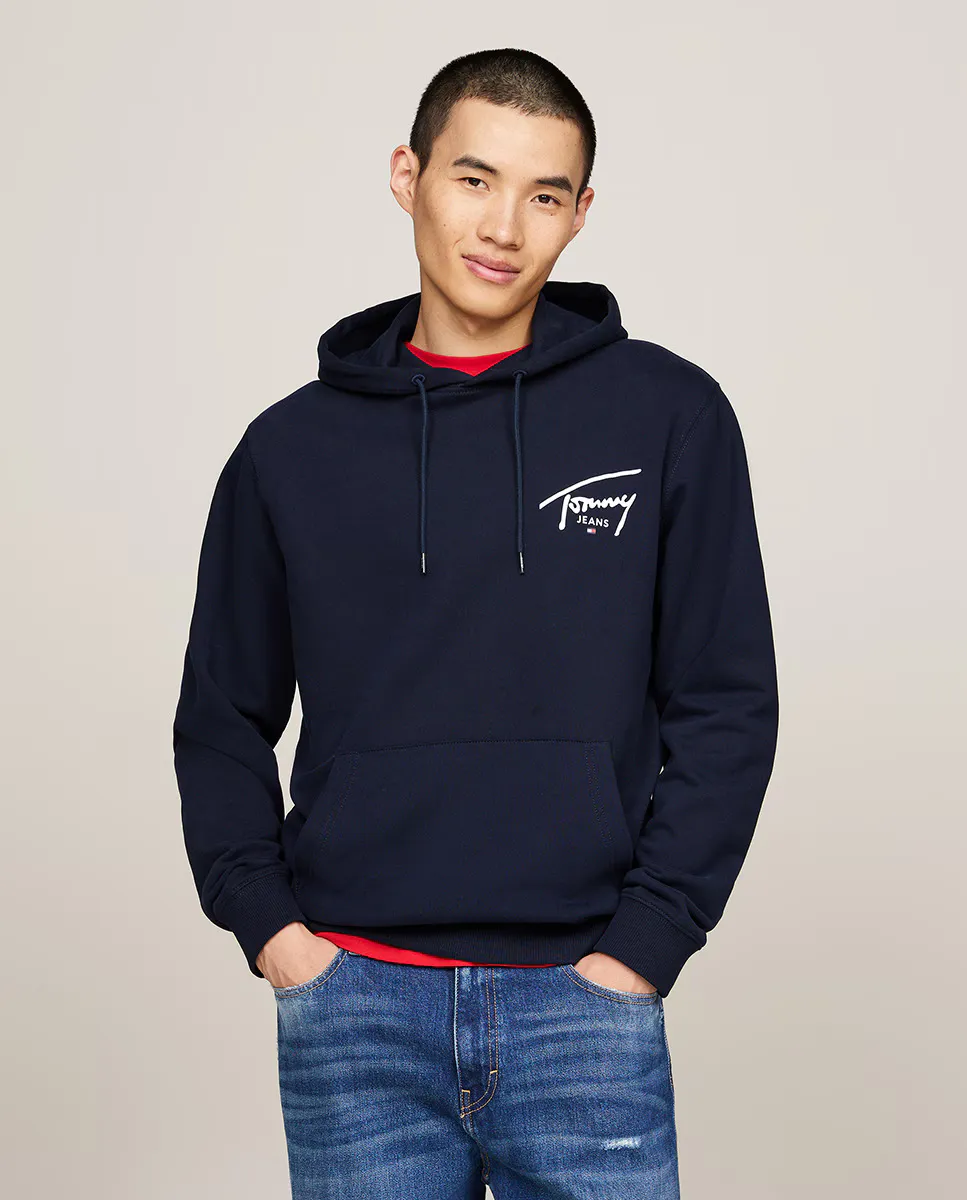 

Мужская толстовка с капюшоном и логотипом на спине Tommy Jeans, темно-синий