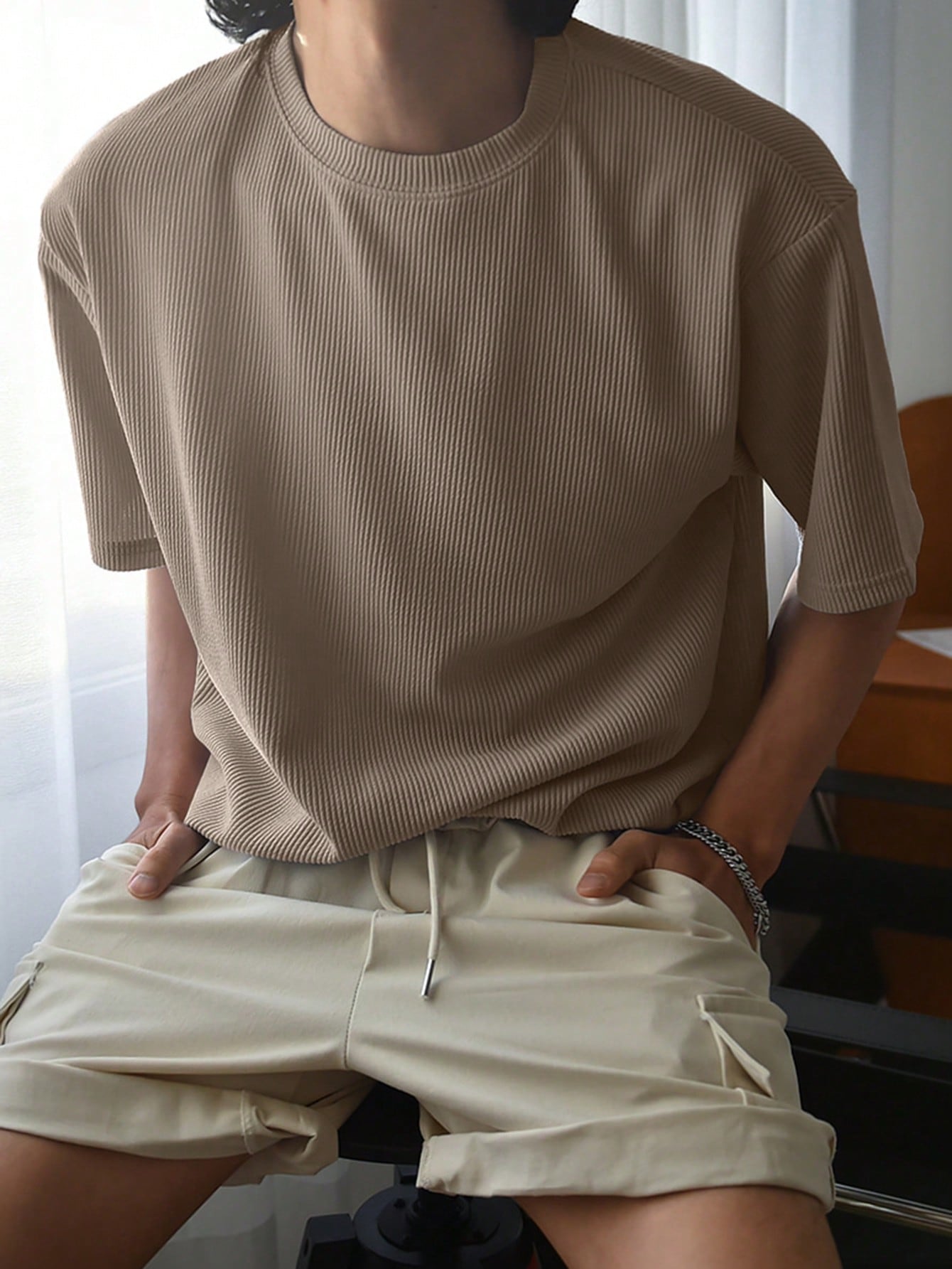DAZY однотонная повседневная футболка в рубчик с короткими рукавами, хаки