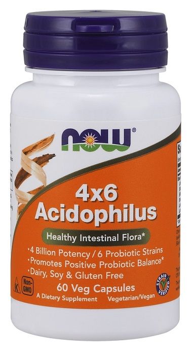 Now Foods Acidophilus 4X6 120 пробиотические капсулы, 60 шт. nature s way пробиотические жемчужины acidophilus 1 миллиард кое 90 мягких таблеток
