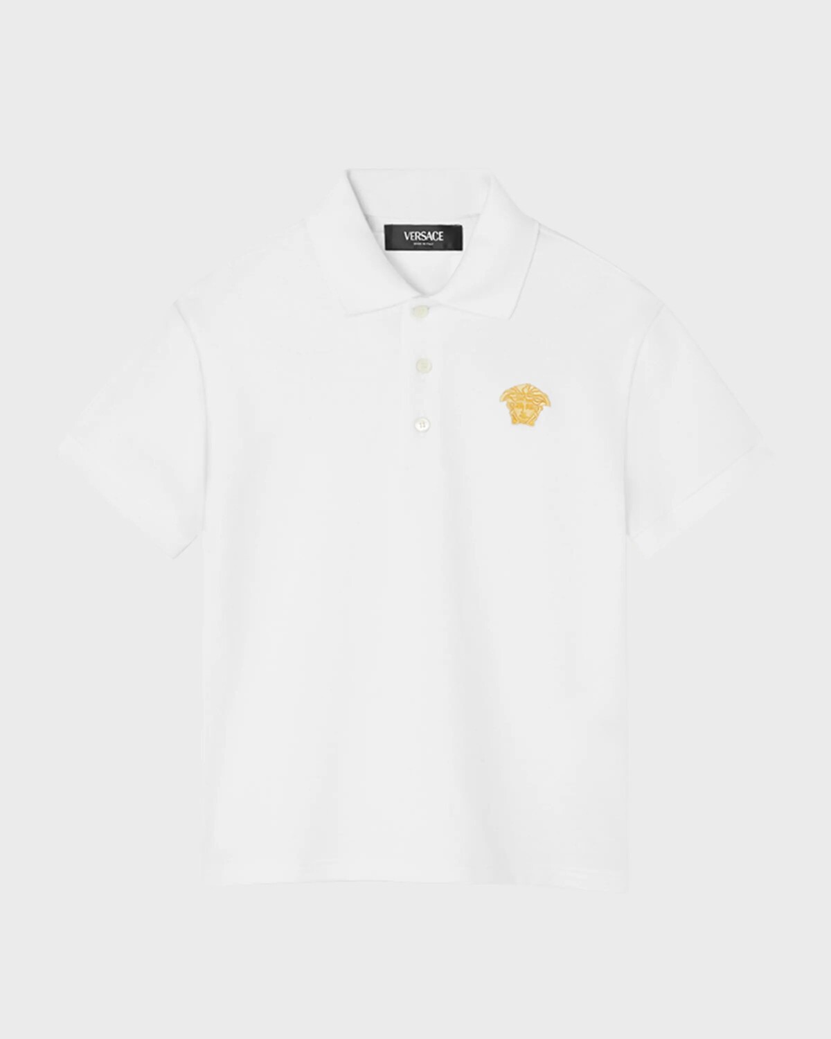 

Рубашка-поло для мальчика с вышитой Медузой Versace, цвет White/Gold