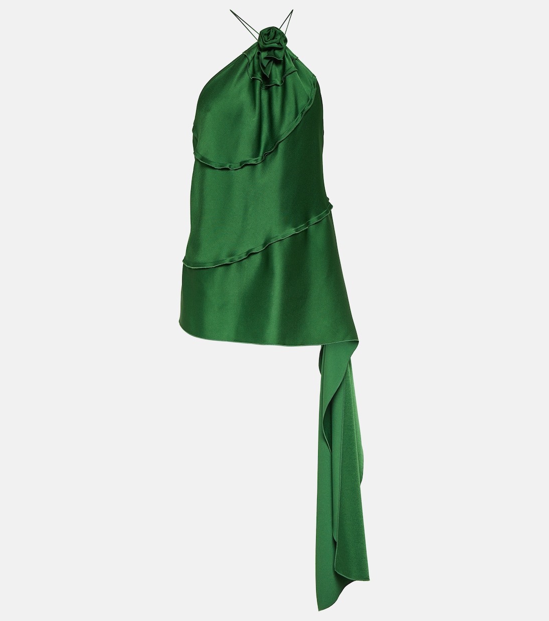Атласный топ с драпировкой и цветочной аппликацией Victoria Beckham, зеленый