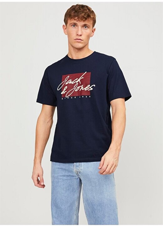 

Темно-синяя мужская футболка с круглым вырезом JJZURI TEE SS CREW NECK LN Jack & Jones, темно-синий