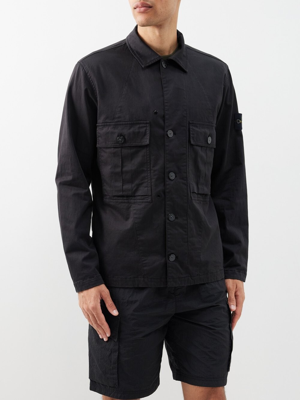 

Рубашка из смесового хлопка с карманами на клапанах Stone Island, черный