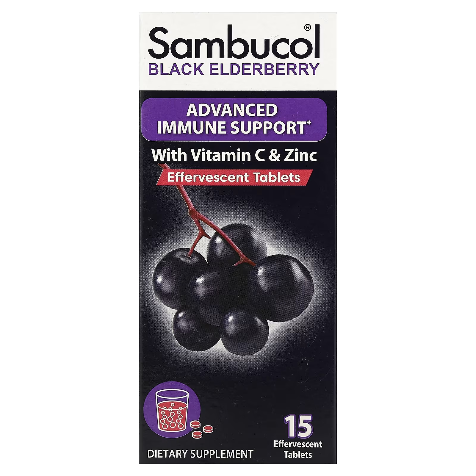 аспирин c таблетки шипучие 400мг 240мг 10шт Пищевая добавка Sambucol Advanced Immune Support черная бузина, 15 шипучих таблеток