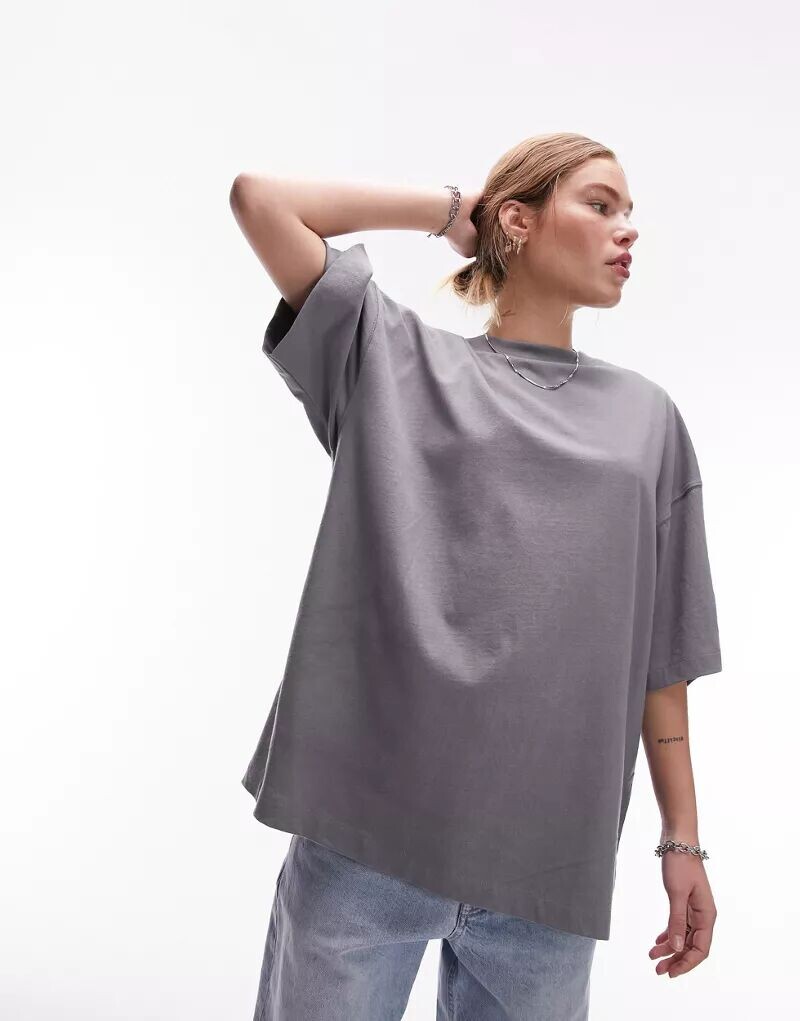 

Голубая футболка оверсайз с приспущенными плечами Topshop