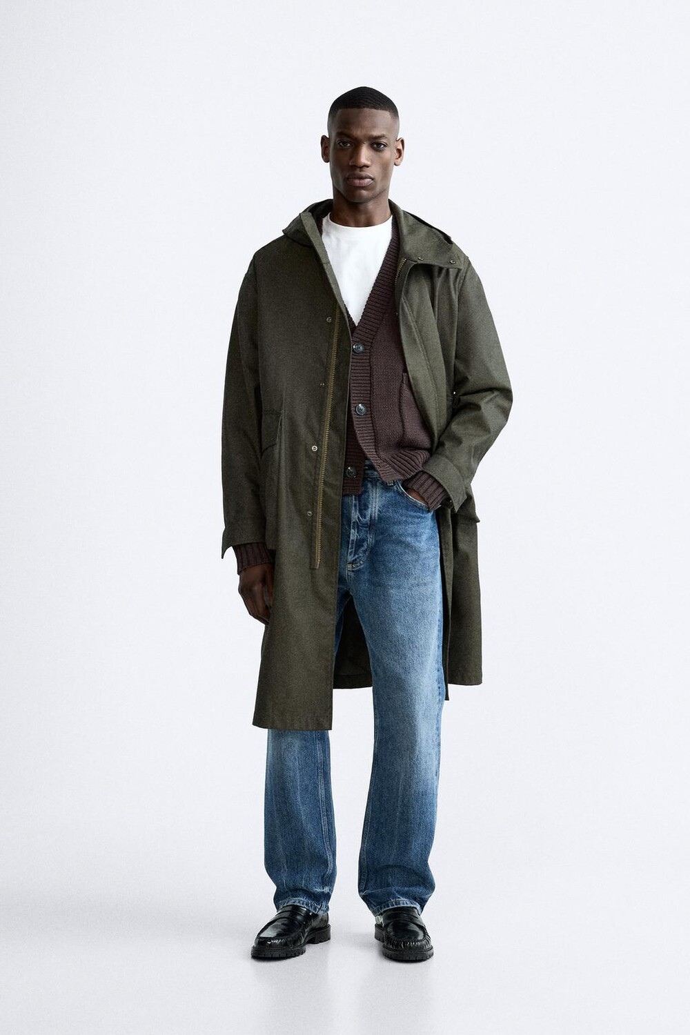 

Длинная парка со шланцами ZARA, зеленый