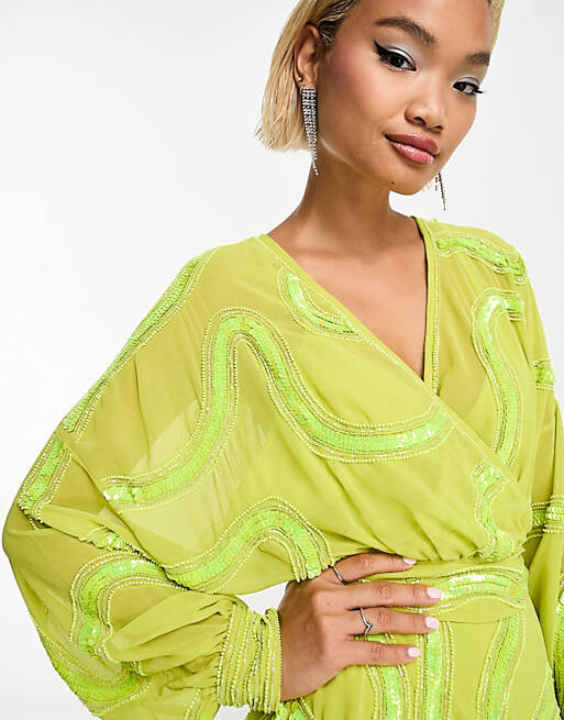 

Платье мини с завязкой на талии и завитками ASOS DESIGN rouleaux