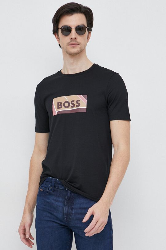 Хлопковая футболка BOSS Boss, черный хлопковая футболка с рисунком boss черный