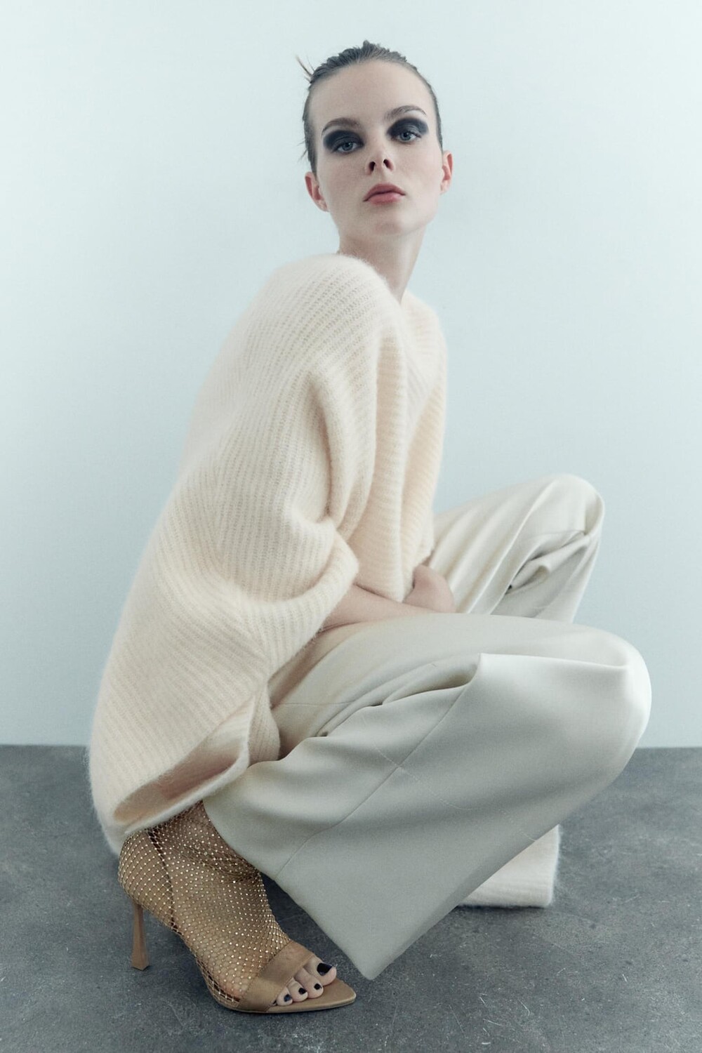 

Ботинки с сеткой и стразами ZARA, бежевый