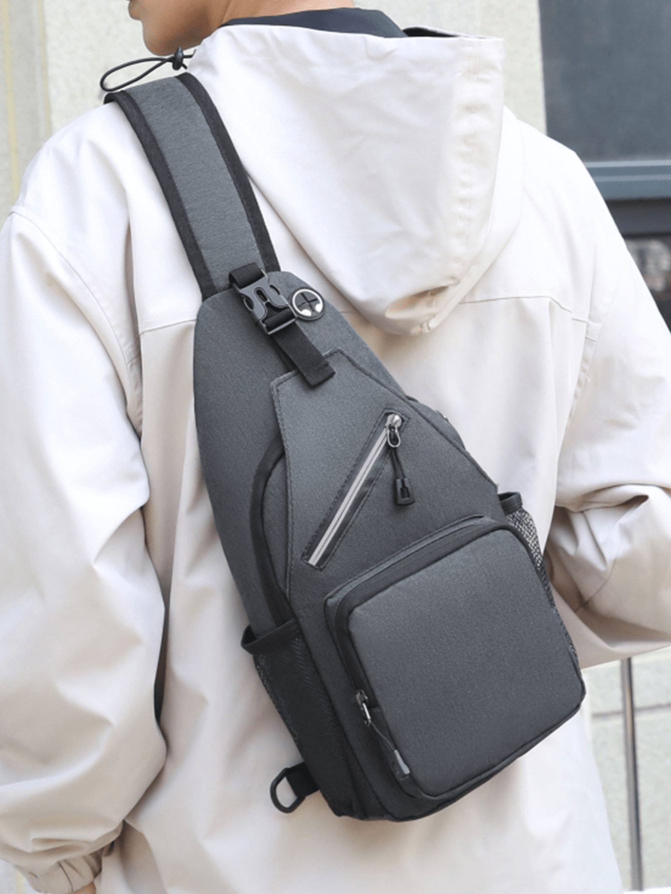 цена Модная мужская спортивная сумка-слинг из твердой ткани Оксфорд с множеством карманов и отделений, темно-серый