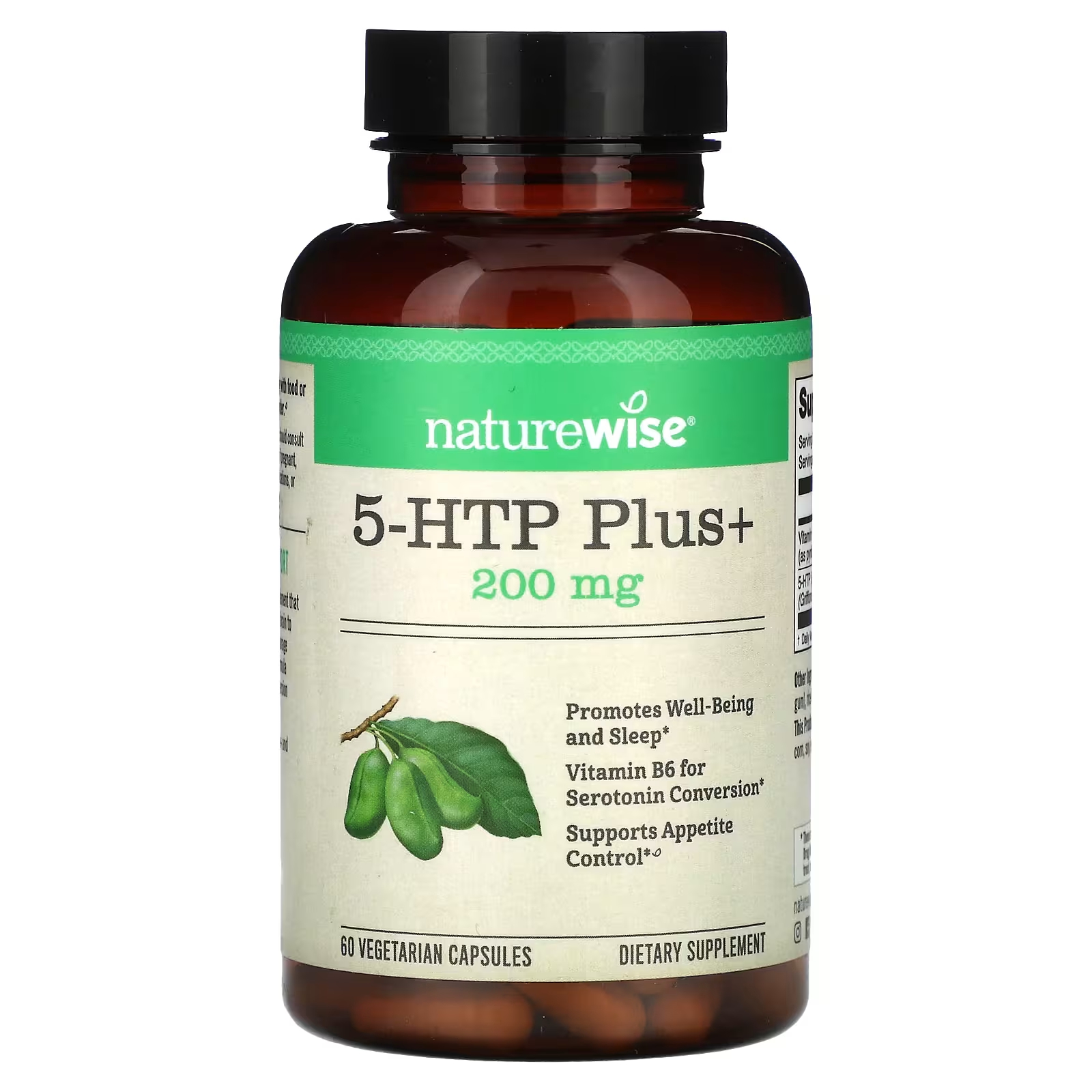 5-HTP Plus+ 200 мг, 60 вегетарианских капсул NatureWise naturewise экстракт зеленых кофейных зерен 800 мг 60 вегетарианских капсул