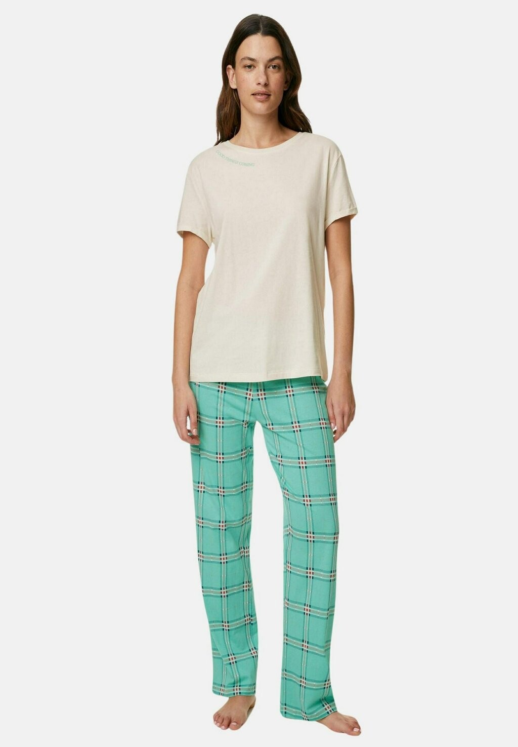 

Пижама CHECKED SLOGAN SET Marks & Spencer, цвет ivory mix