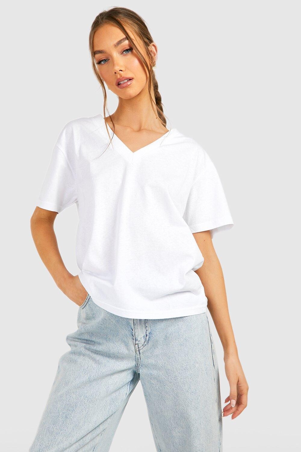 

Базовая футболка из хлопка deep v Boohoo, белый