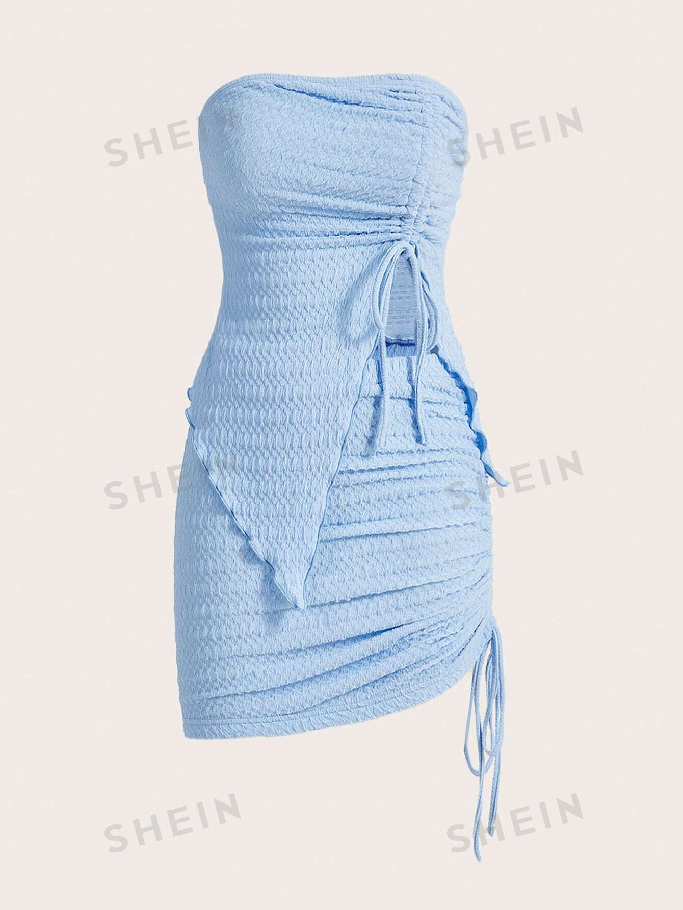 SHEIN ICON Топ-труба спереди и облегающая юбка с завязками, два предмета, голубые