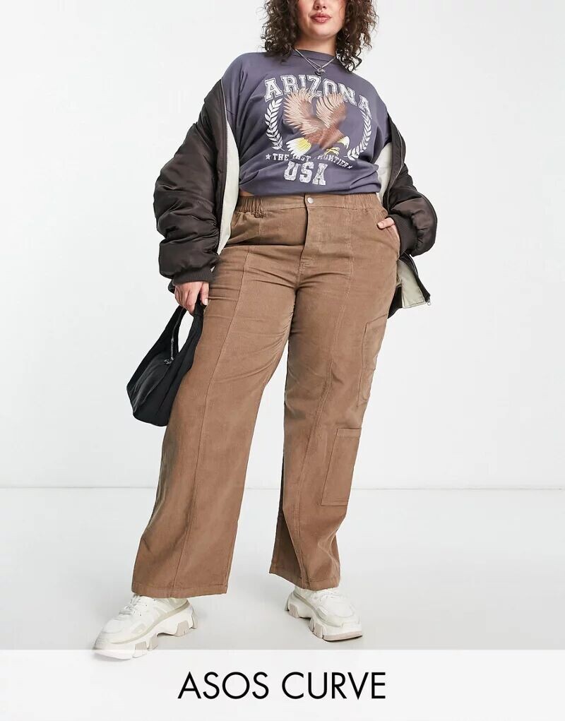

Вельветовые брюки карго цвета грибного гриба ASOS Curve '00s