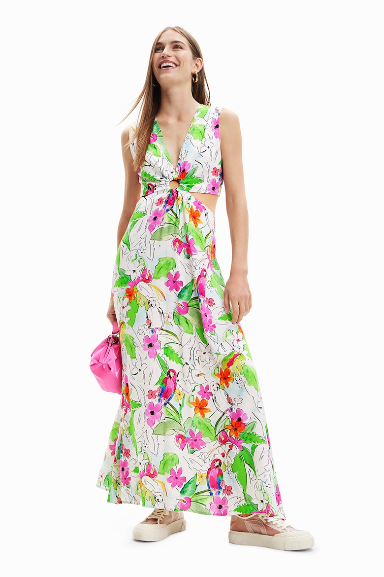 цена Цветочное платье с разрезами по бокам Desigual, белый