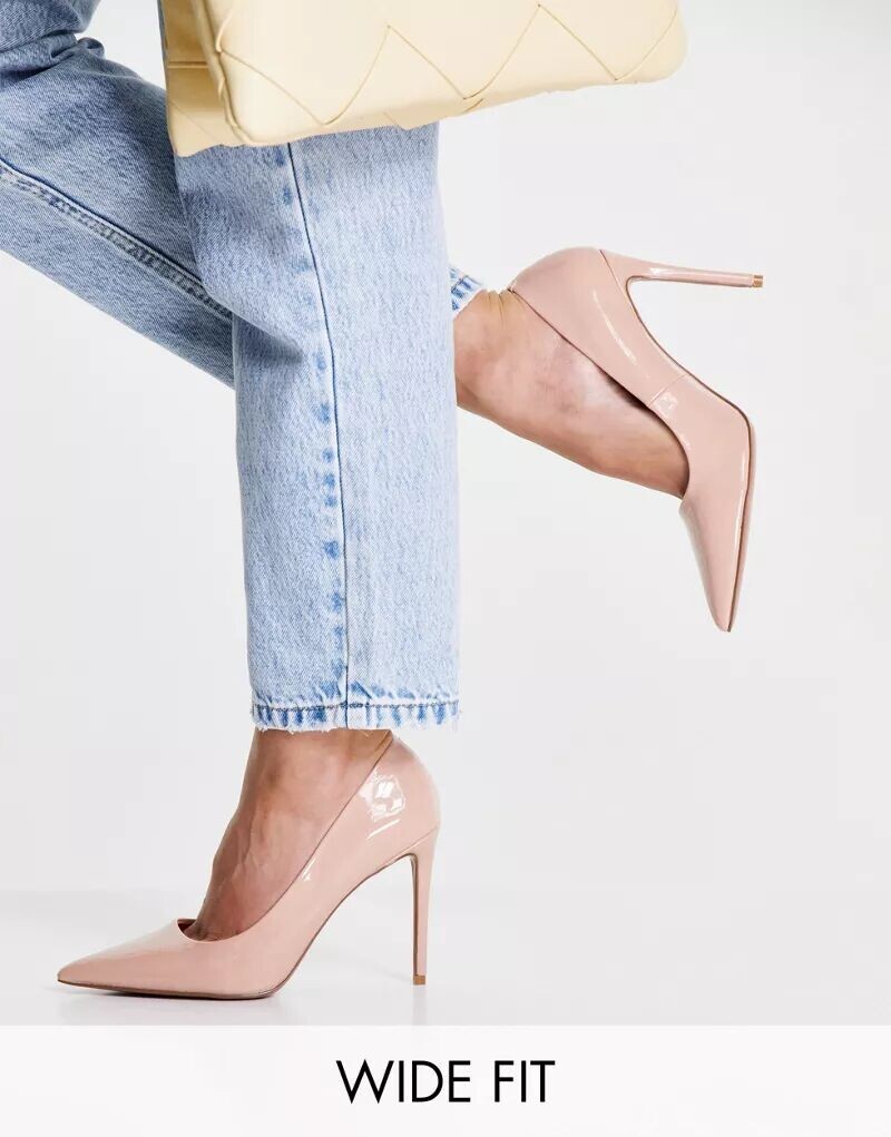 

Бежевые туфли-лодочки с острым носком на высоком каблуке ASOS Wide Fit Penza, широкий крой
