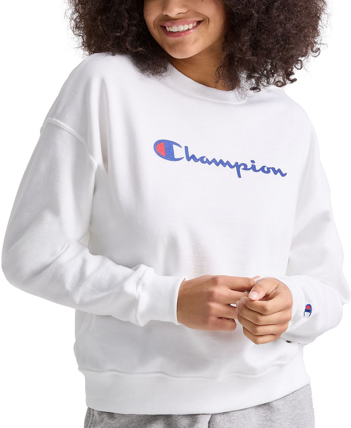 Женский флисовый свитшот с круглым вырезом и логотипом Champion, белый