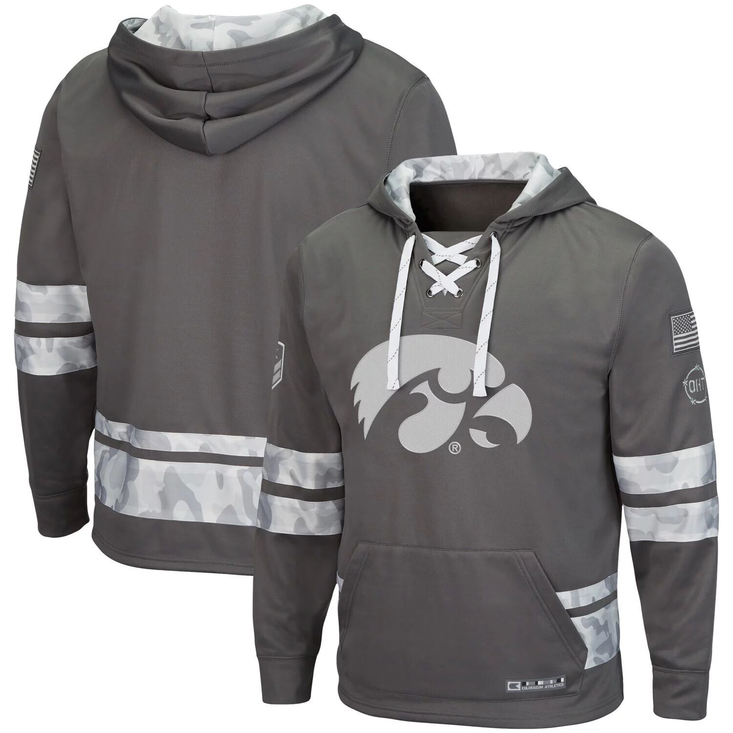 

Мужской Colosseum Grey Iowa Hawkeyes OHT Military Appreciation Arctic Camo, пуловер на шнуровке с капюшоном