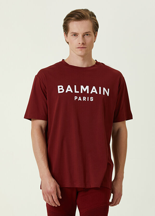 

Темно-красная футболка с логотипом Balmain, Красный