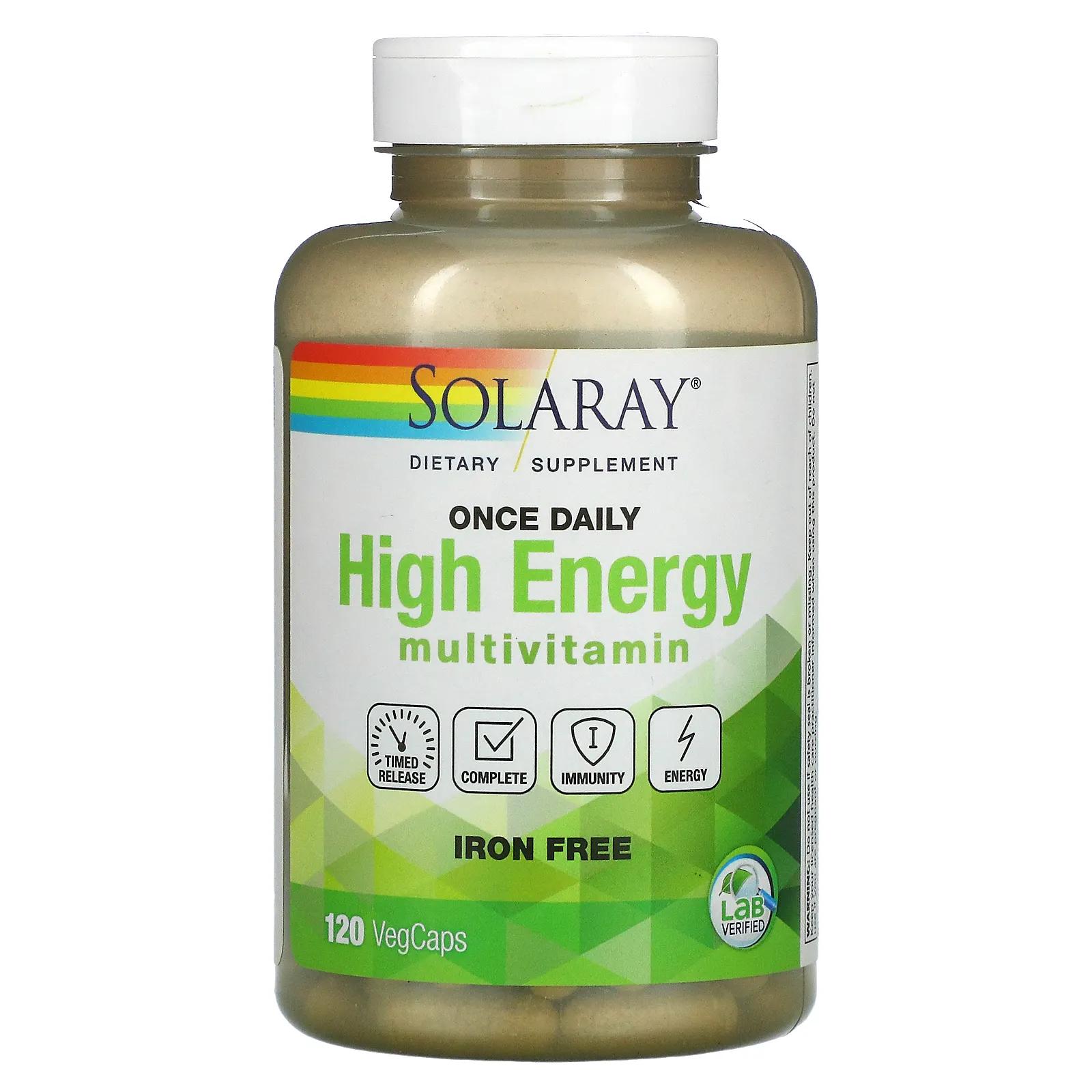 Solaray Once Daily высокоэнергетические мультивитамины (без железа) 120 вег капсул