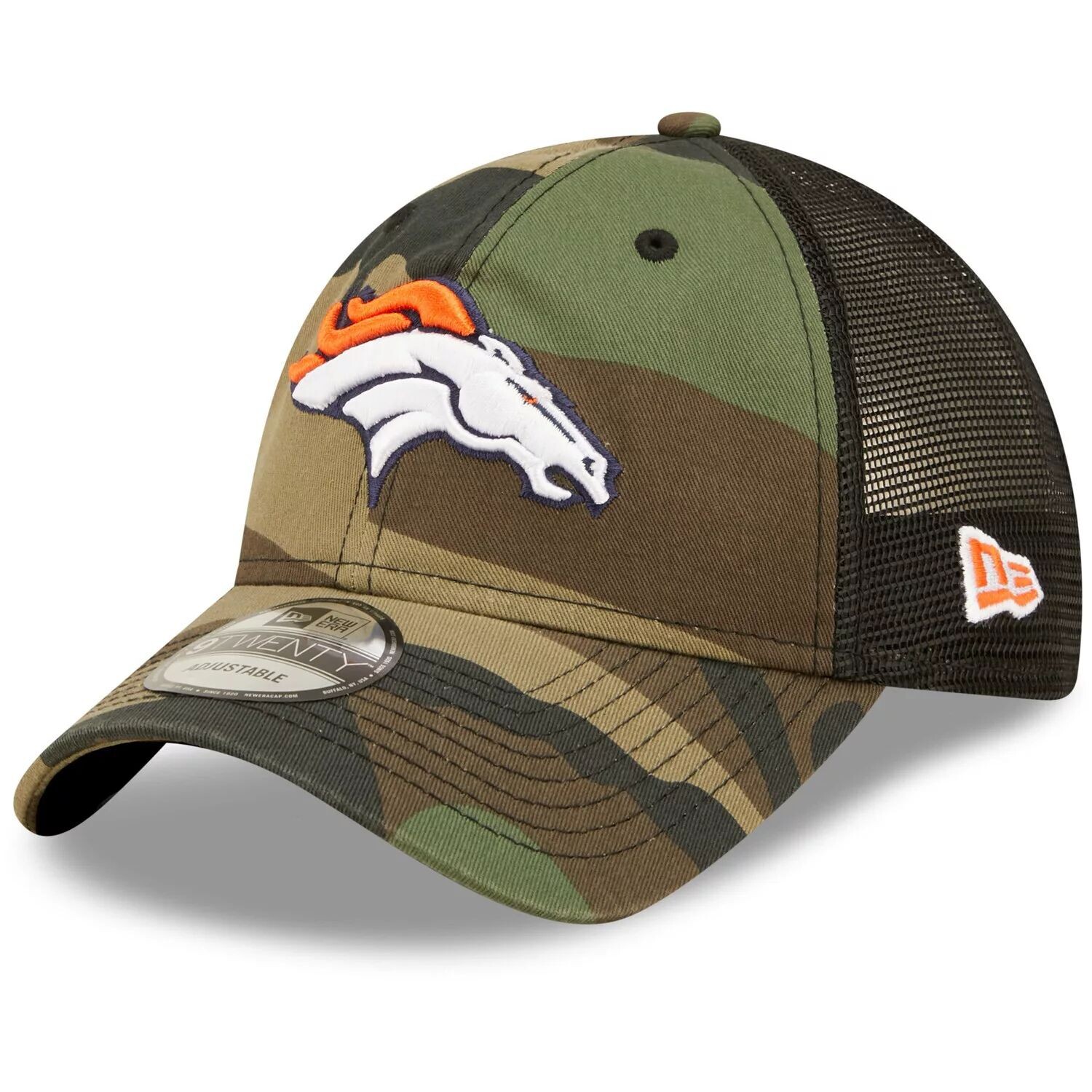 

Мужская кепка New Era Camo/Black Denver Broncos Basic 9TWENTY Trucker Snapback