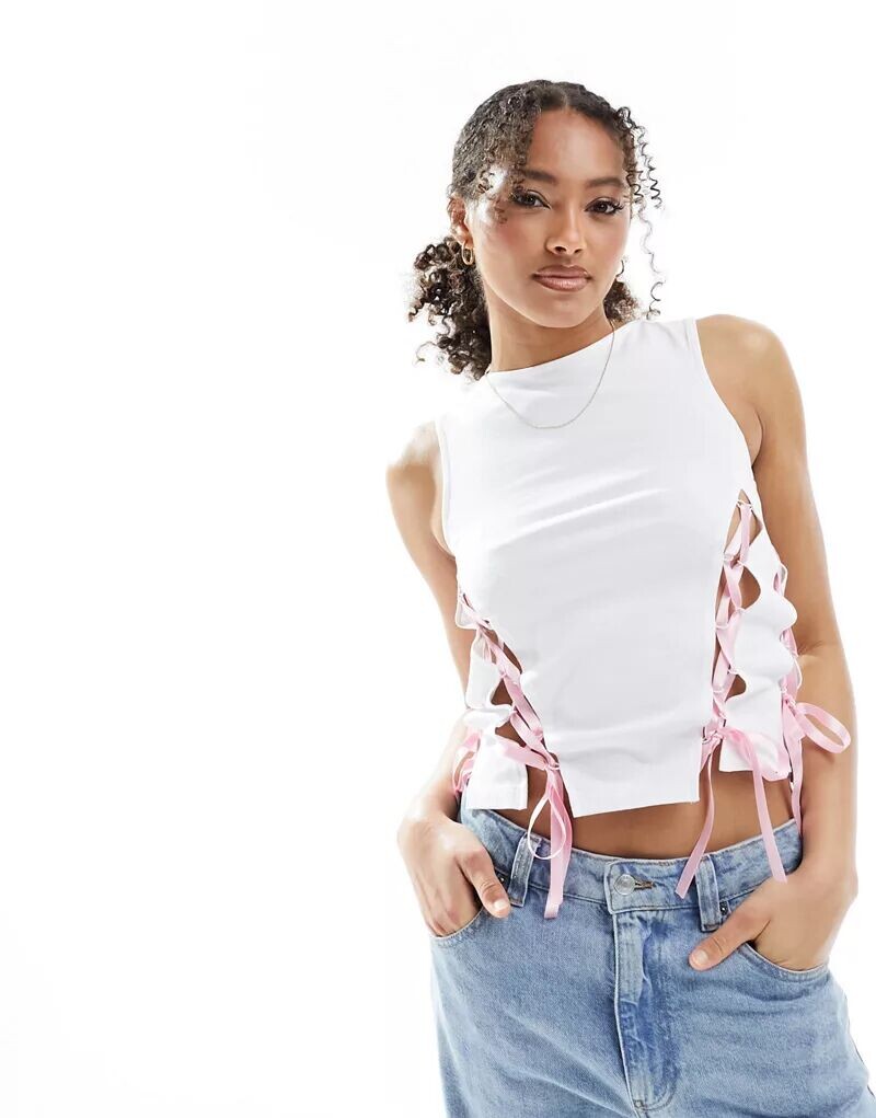 

Белая майка на шнуровке ASOS
