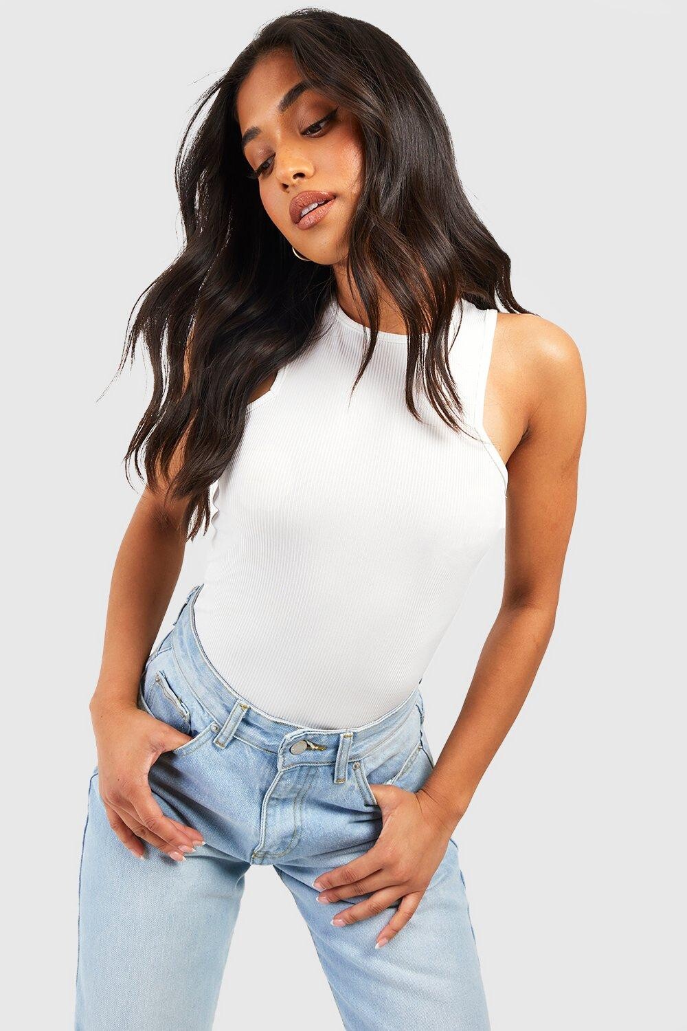 

Боди petite basic rib racer Boohoo, белый