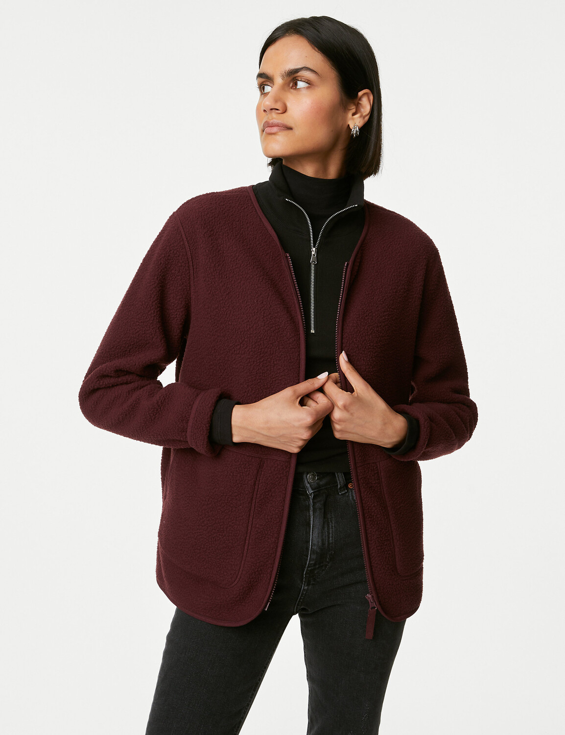 

Флисовая куртка на молнии Marks & Spencer, темно-бордовый, Красный