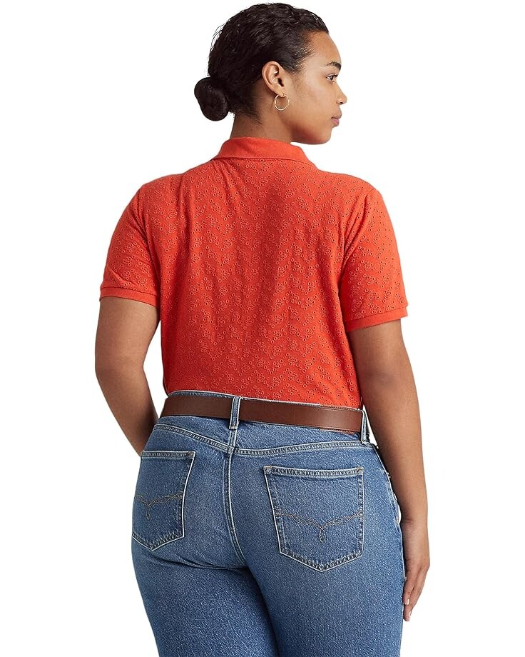 

Поло LAUREN Ralph Lauren Plus Size Eyelet Jersey Polo Shirt, цвет Hyannis Port Orange